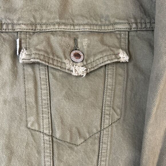 Levis Silvertab Denim Trucker Jacket Olive Drab Green Distressed Large - Picture 13 of 16